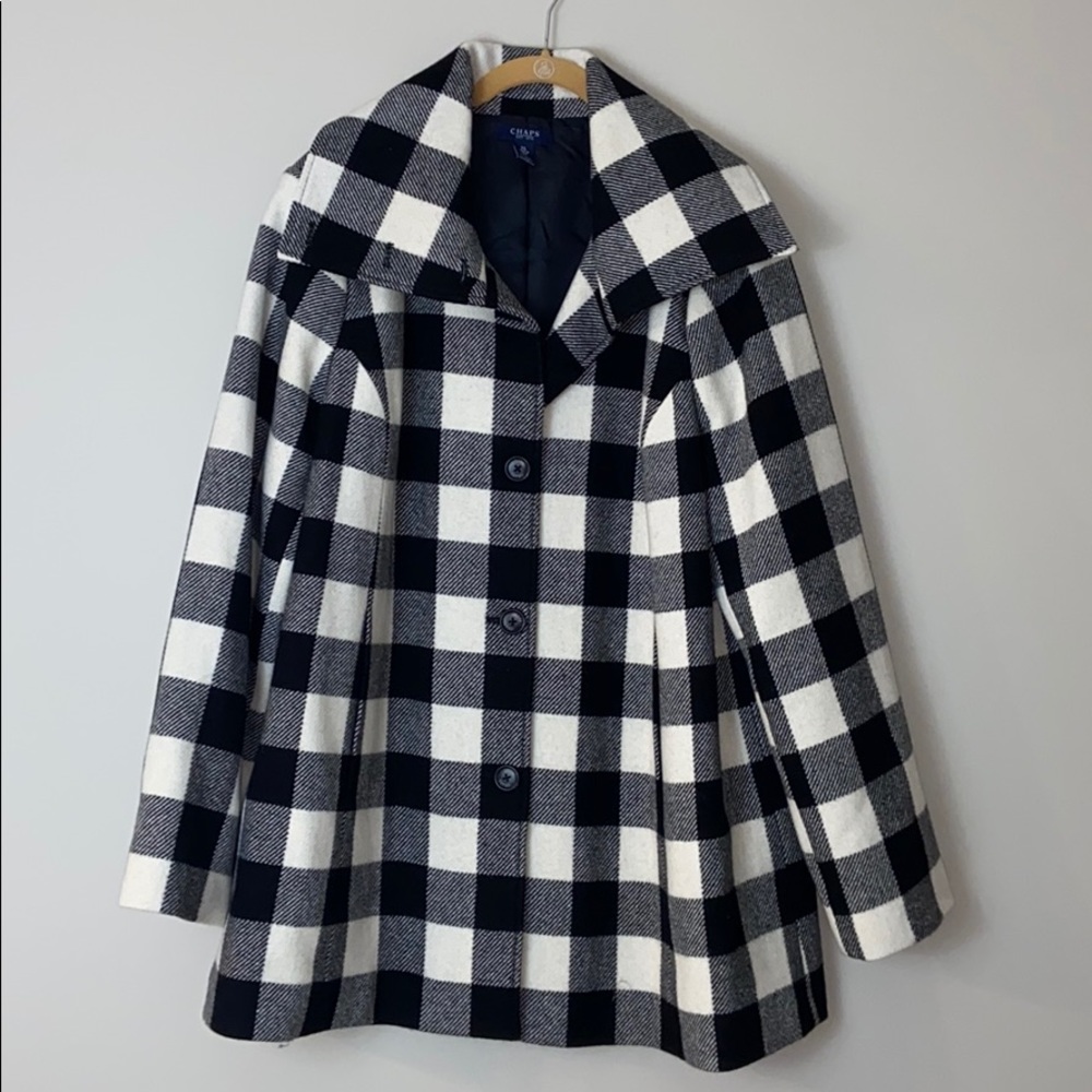 Chaps Plaid Jacket Sweater Coat B&W Checkered